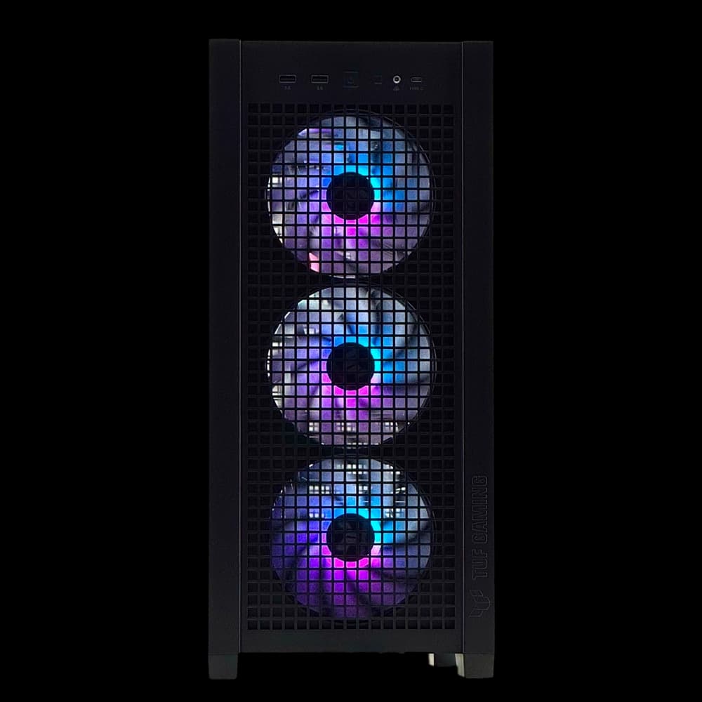 Torre PC Gamer con panel frontal de malla y ventiladores RGB iluminados