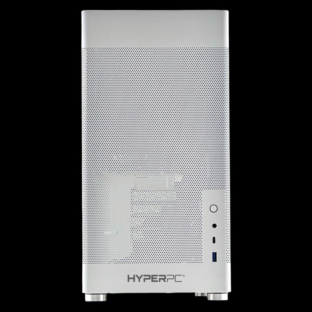 Torre compacta PC Oficina blanca con panel frontal perforado cerrado